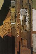 Cup newspaper and winebottle Juan Gris